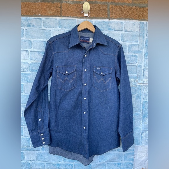 Wrangler Cowboy Cut Denim Shirt snap raw hem size 16/33 - Picture 1 of 14